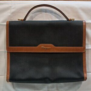 Vintage Salvatore Ferragamo Black and Brown Leather Portfolio Bag